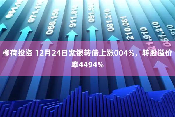 柳荷投资 12月24日紫银转债上涨004%，转股溢价率4494%
